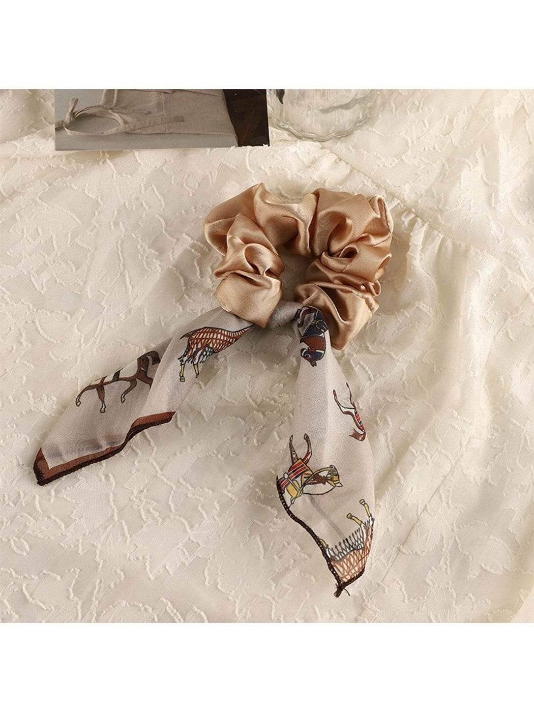 Gifty - Printed Ribbon Bow Satin Finish Scrunchie