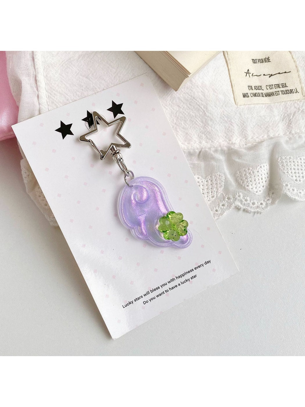 Keypus - Glitter Wing Four Leaf Clover Acrylic Keychain