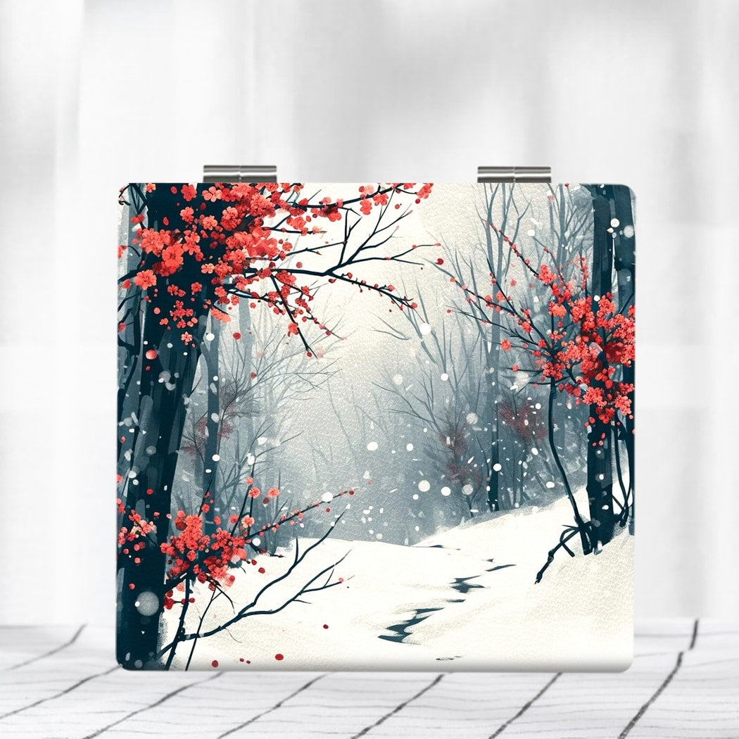 Mirroray - Floral Print Foldable PU Cover Makeup Mirror