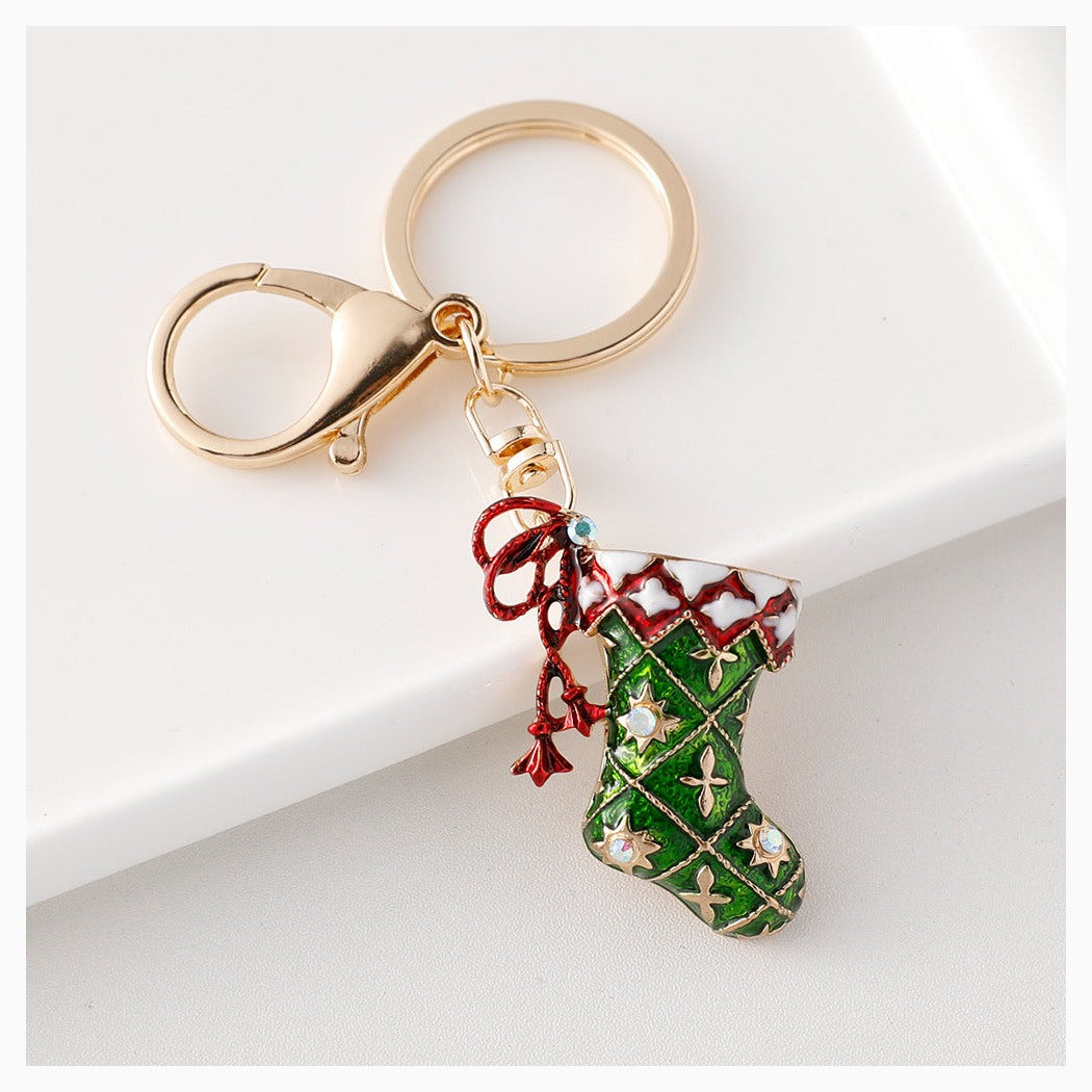 Red and green Christmas stocking keychain
