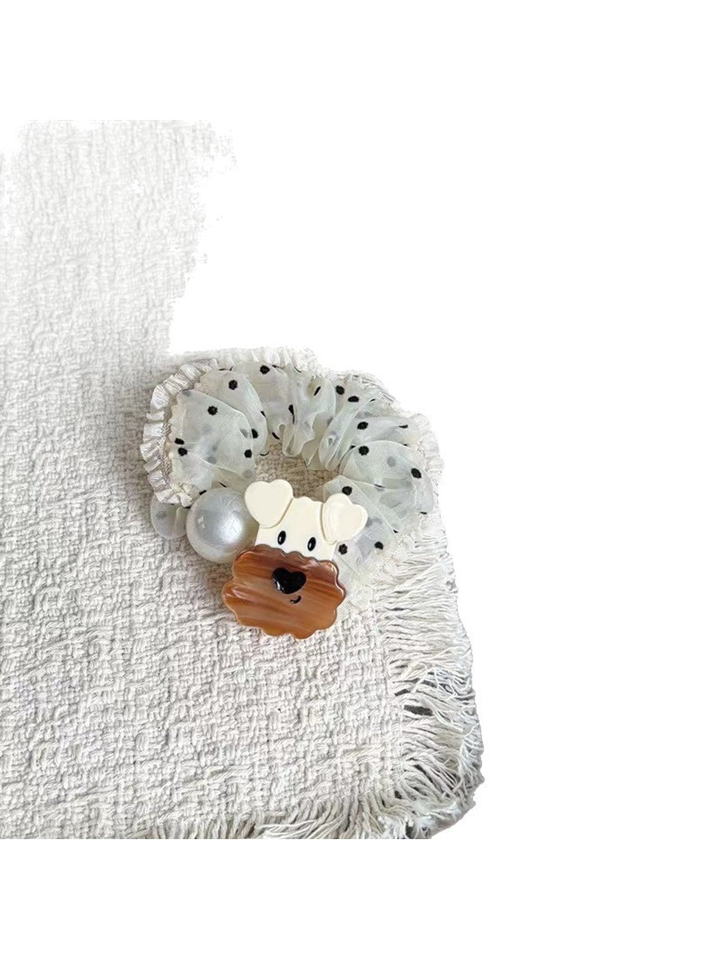 Gifty - Cartoon Dog Polka Dot Ruffle Trim Scrunchie