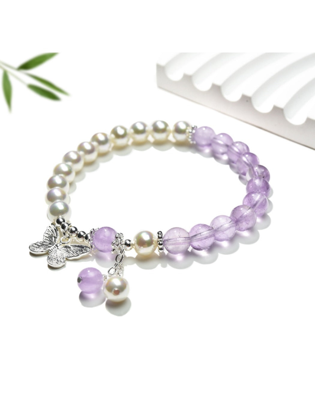 Lovra - Butterfly Pendant Crystal Beaded Bracelet