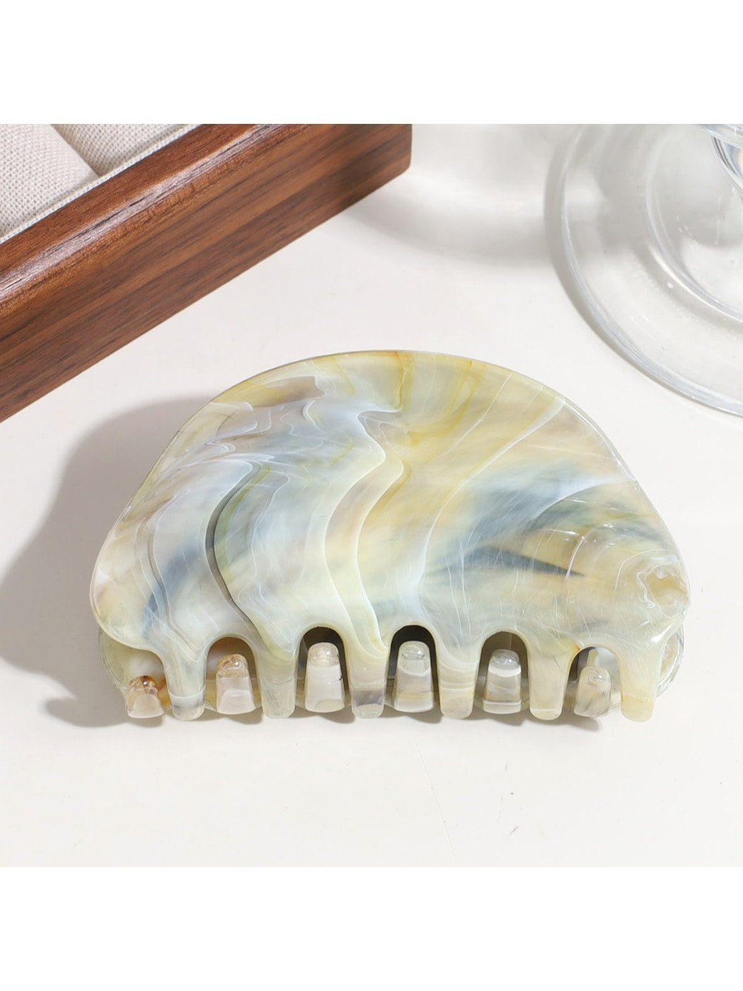 Beau - Half Round Marble Print Plastic Claw Clip