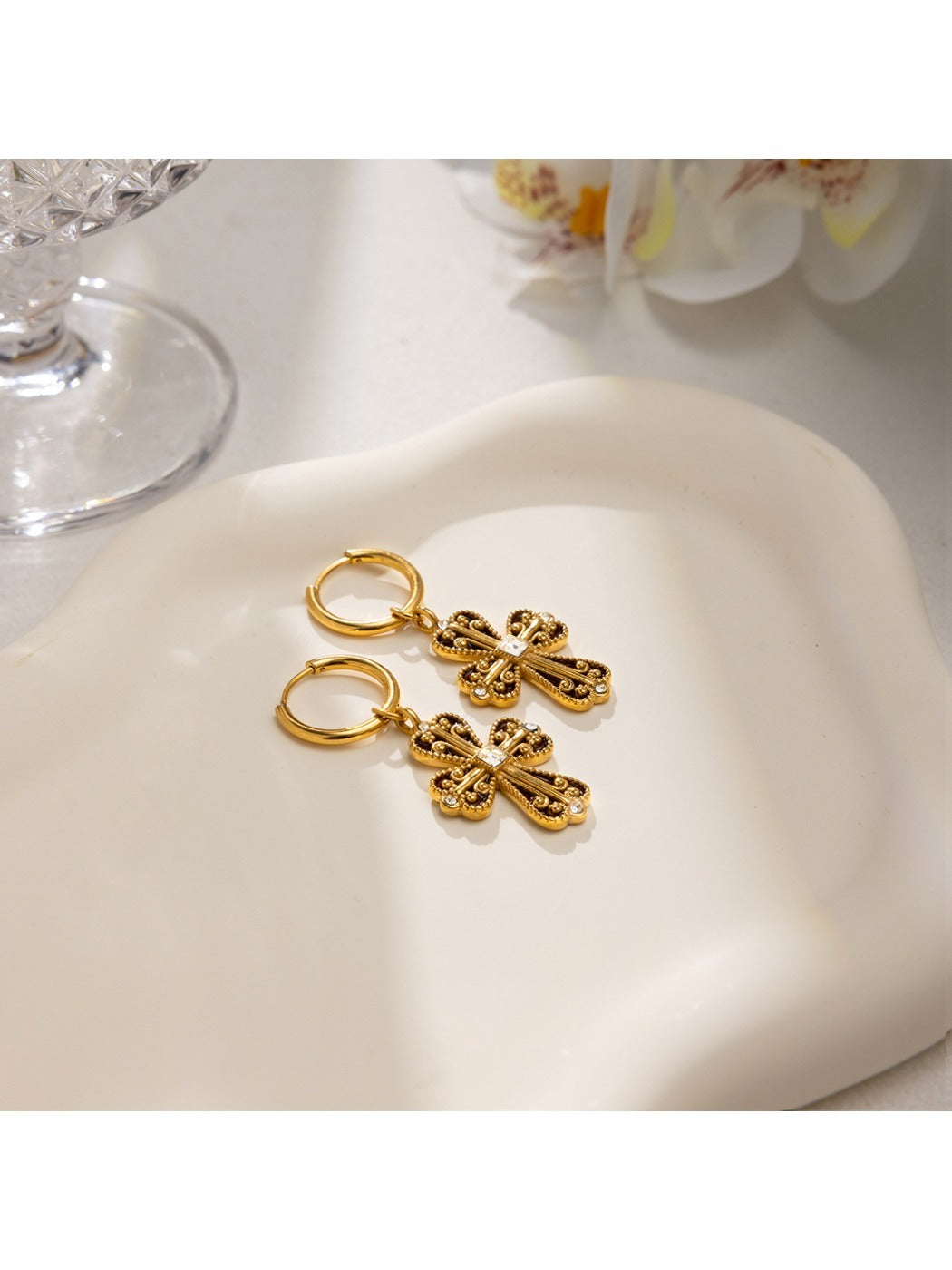 Earedge - Retro Cross Drop Earrings