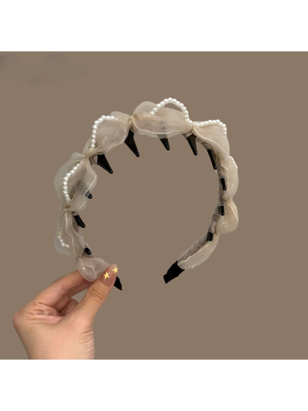 Gifty - Beaded Mesh Twisted Tooth Detail Headband