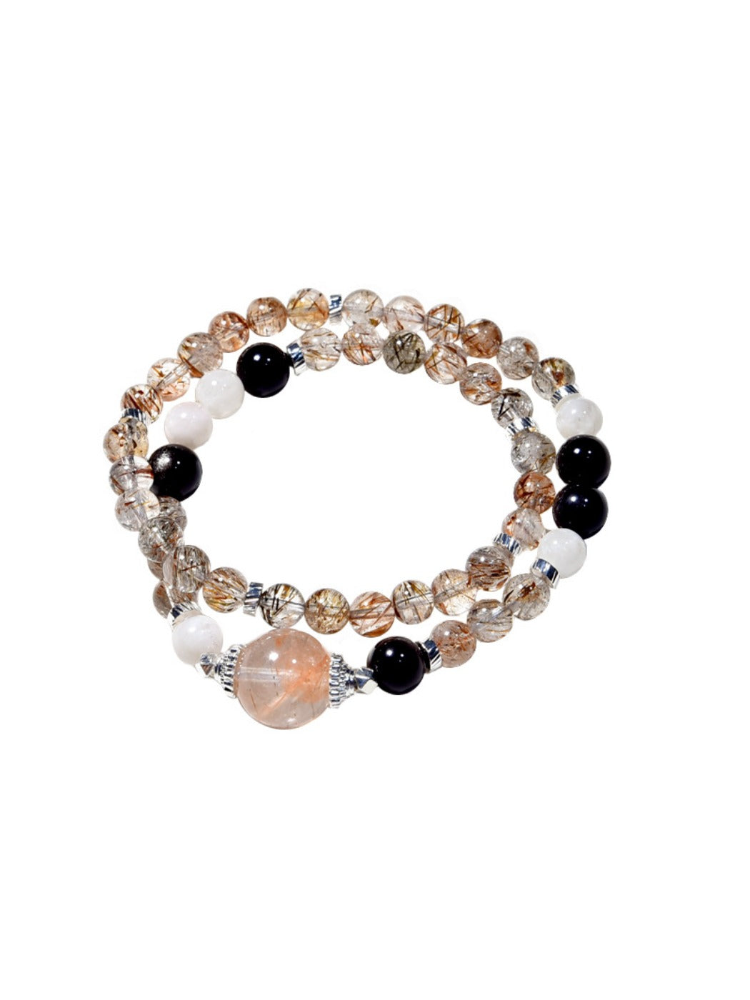 Side view of Lovra multi-wrap bracelet with alternating black and gold crystals