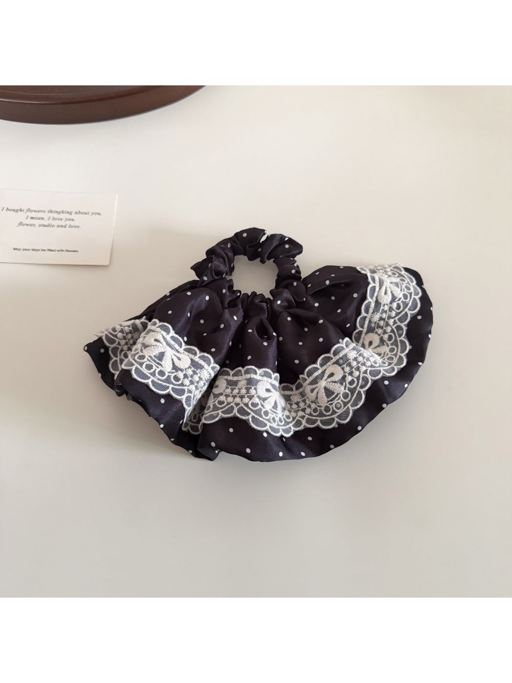 Gifty vintage polka dot hair tie styled with casual outfit accessories