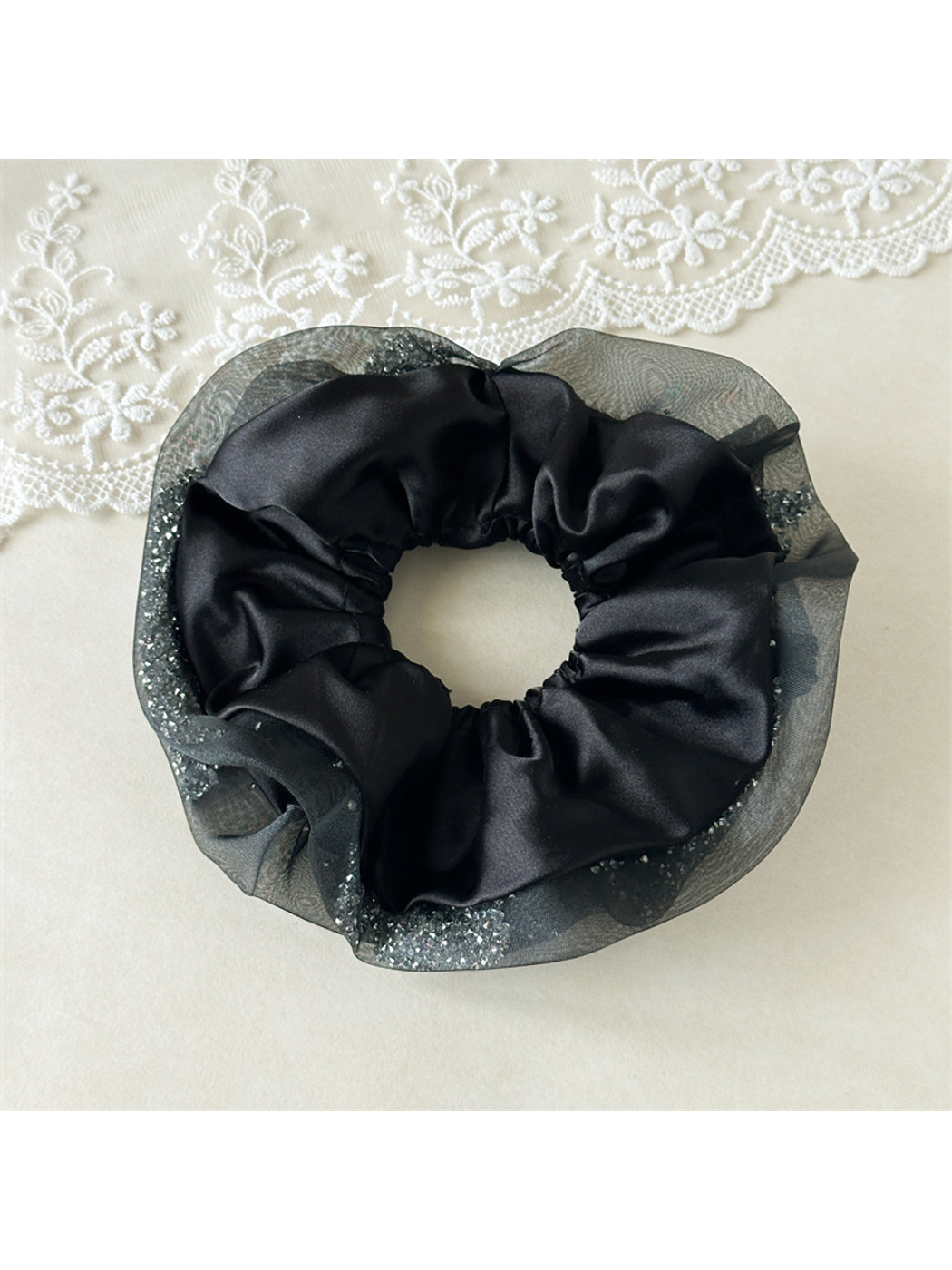 Gifty - Sheer Mesh Edge Rhinestone Hair Tie