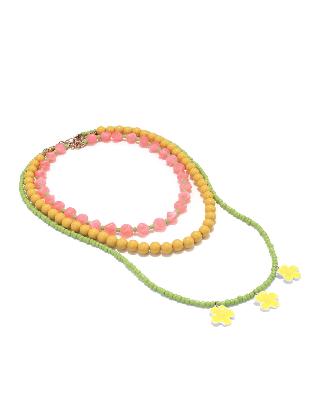 Nozari - Layered Beaded Flower Charm Pendant Necklace