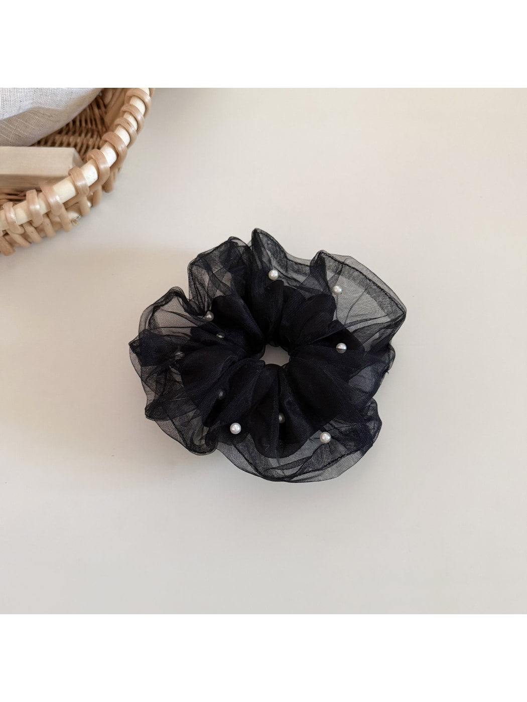 Gifty - Polyester Mesh Beaded Detail Scrunchie