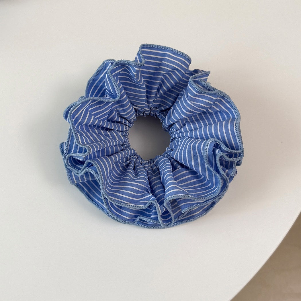 Gifty - Ruffled Striped Polyester Scrunchie