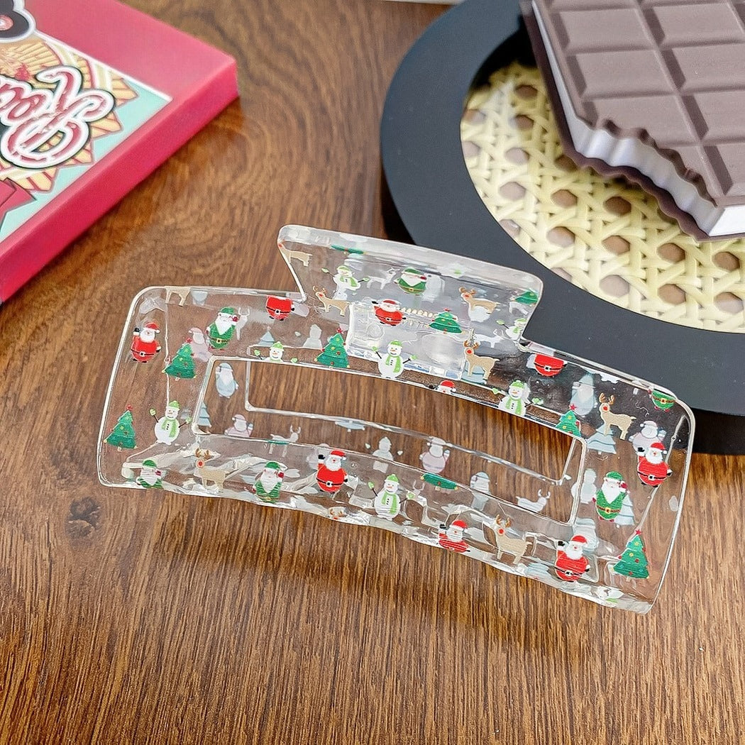 Beau - Christmas Theme Print Openwork Claw Clip