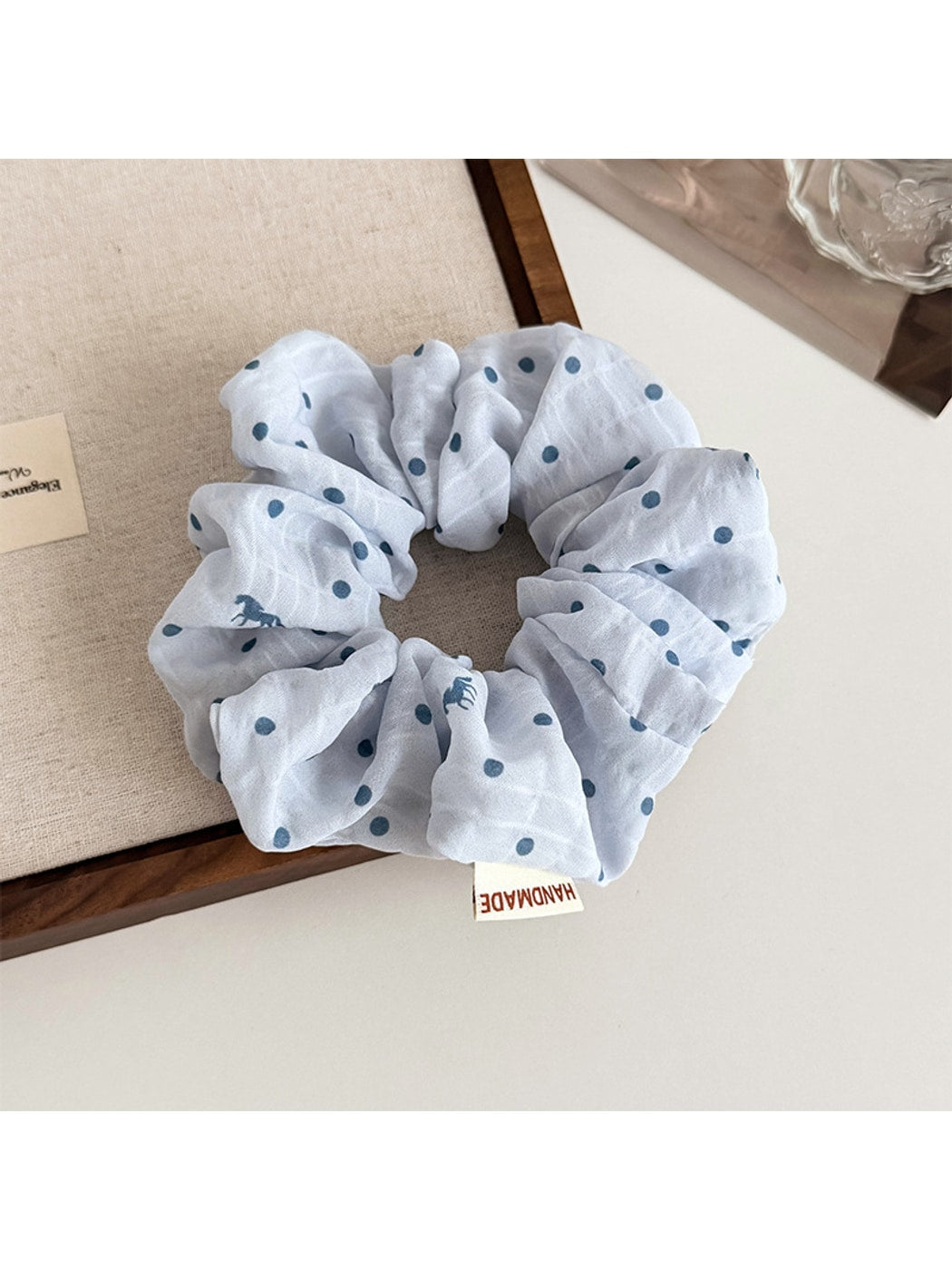 Gifty - Pleated Mesh Polka Dot Horse Print Scrunchie