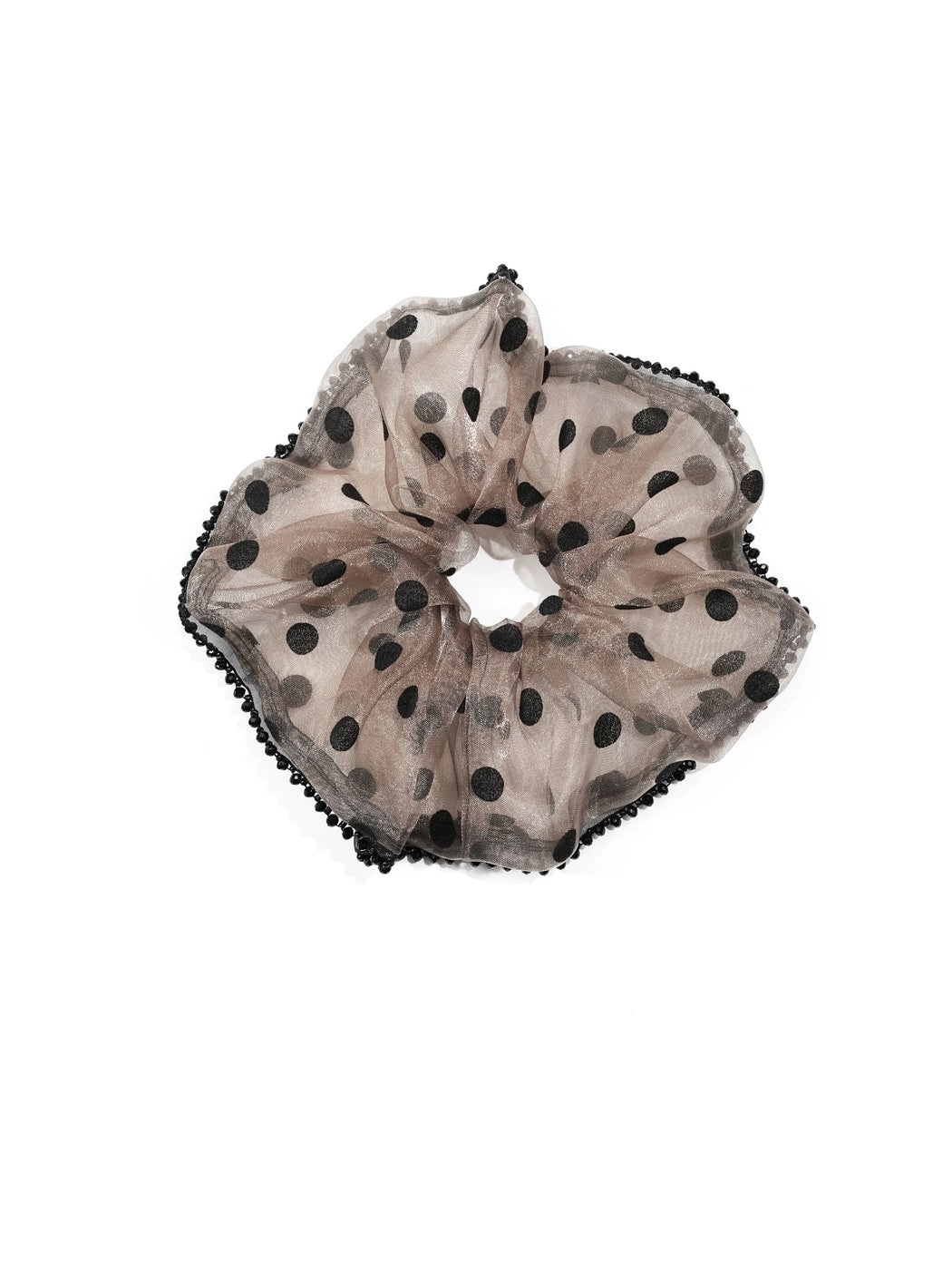 Gifty - Polka Dot Ruffled Sheer Trim Scrunchie