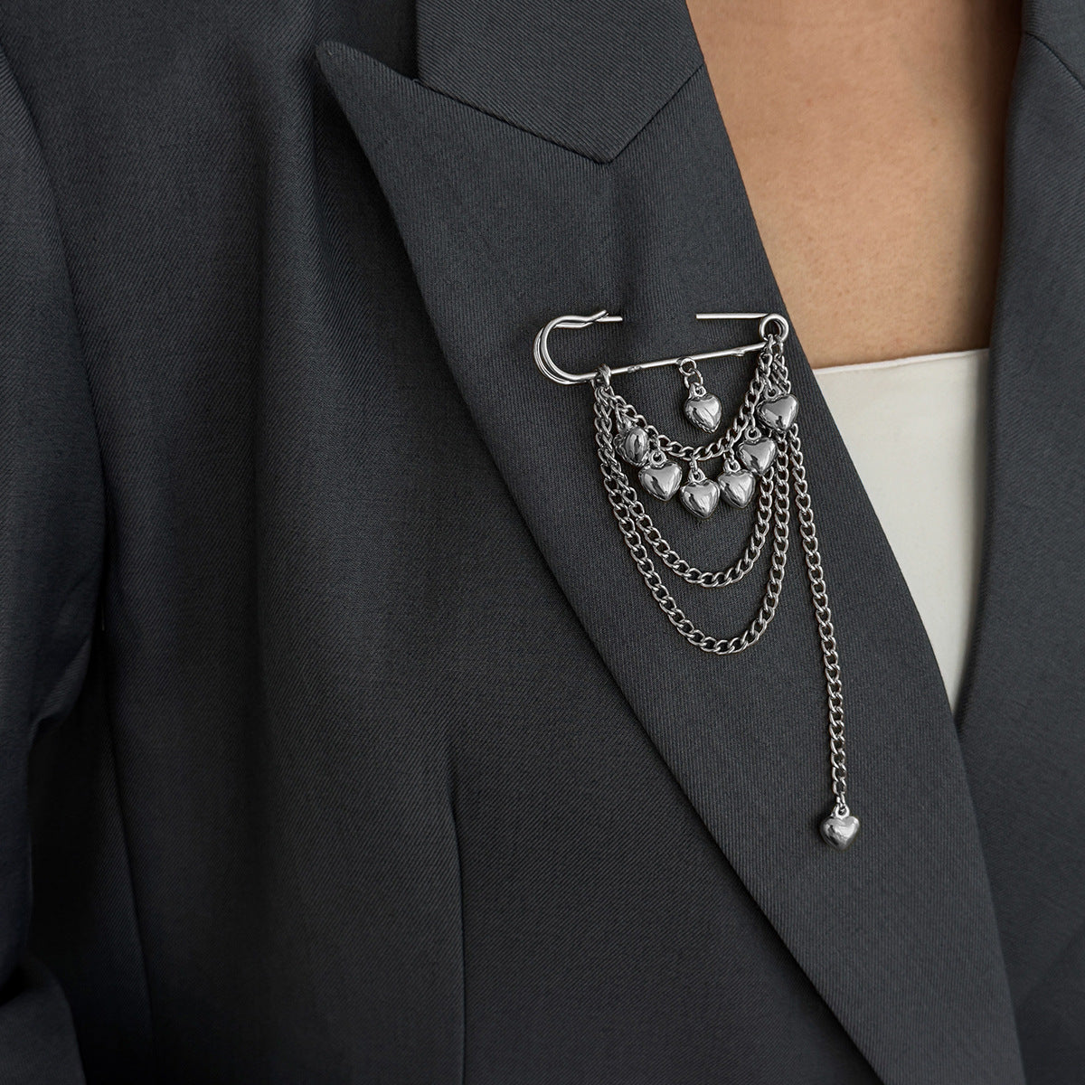 Brovia - Layered Draped Chain Safety Pin Brooch