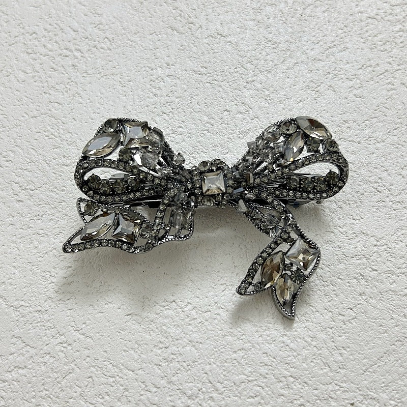 轻奢水晶镂空蝴蝶结弹簧夹女后脑勺发夹高级感气质半扎发横夹发卡