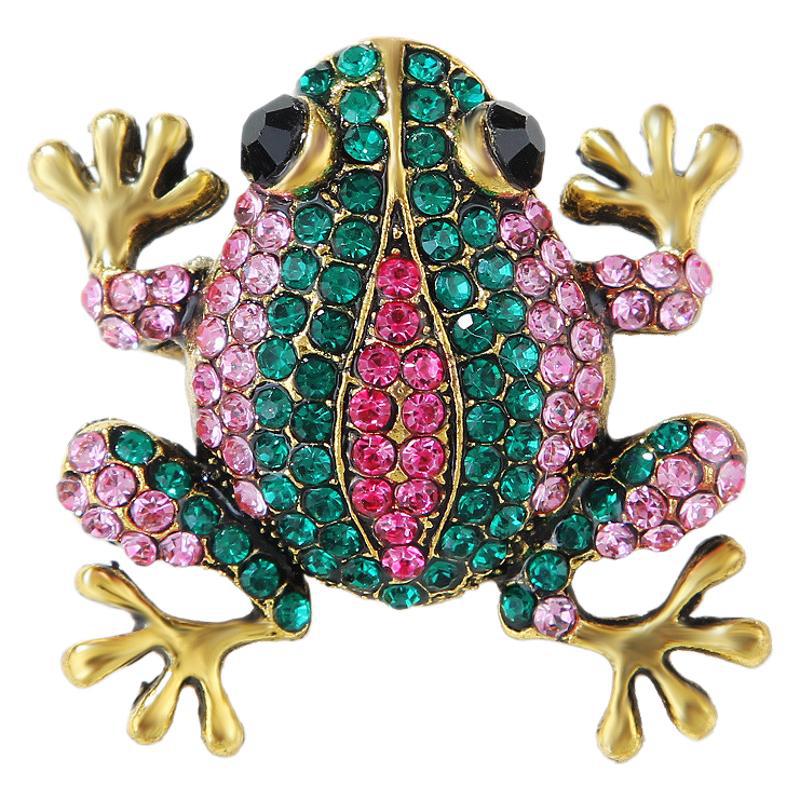 蓝豪时尚复古卡通金属彩钻胸针可爱小青蛙时尚服装配件别针水钻
