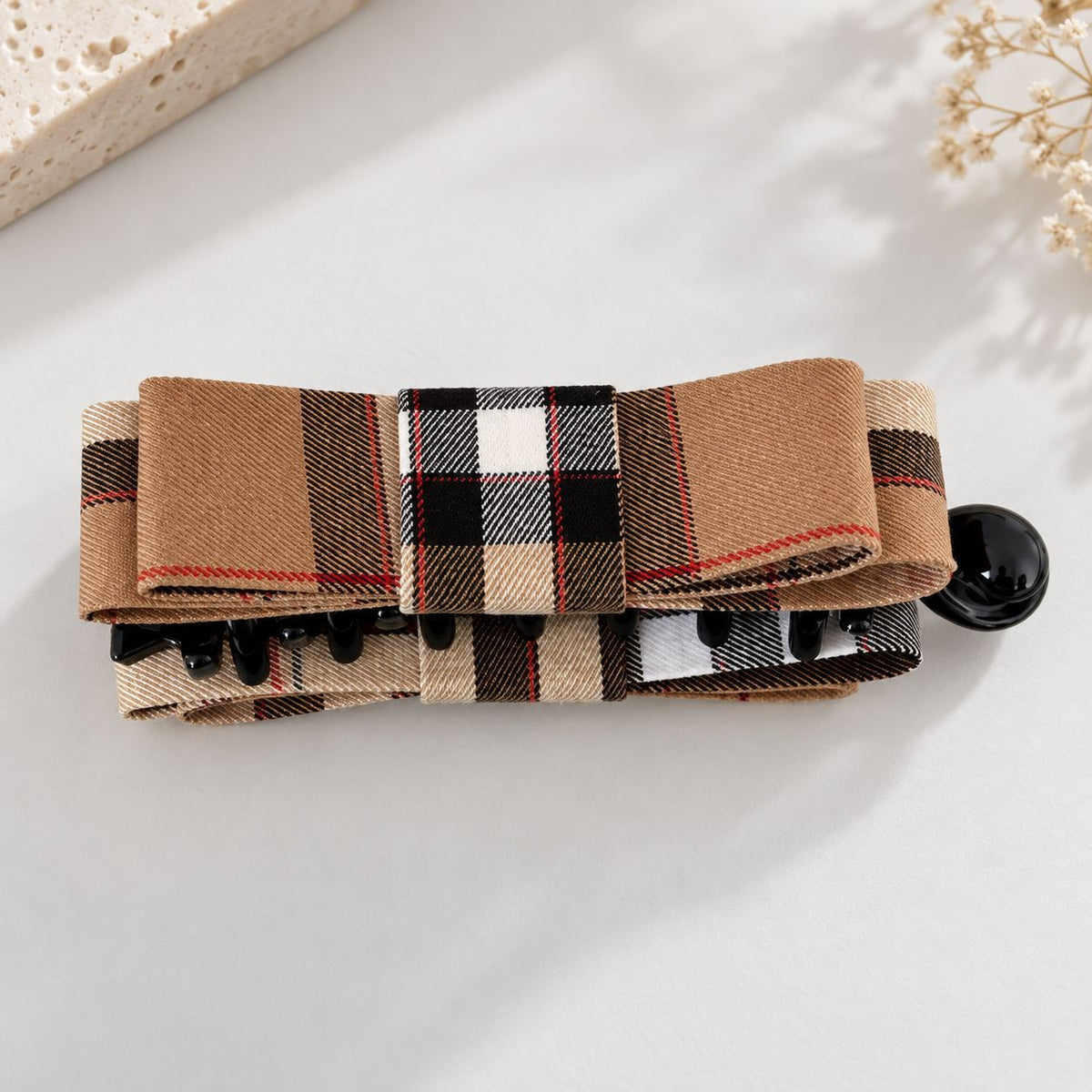 Beau - Plaid Bow Vertical-Grip Banana Hair Clip