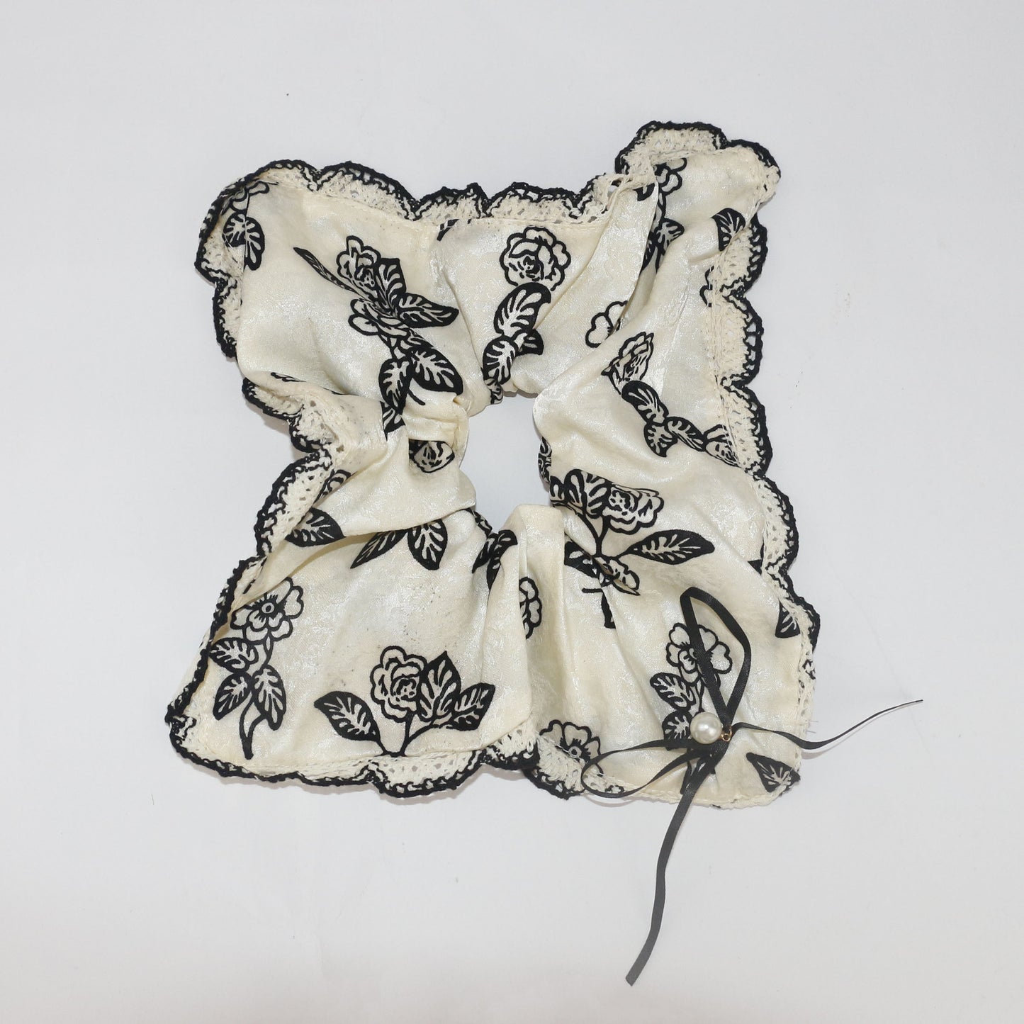 复古碎花蕾丝花边方巾发圈蝴蝶结飘带大肠圈温柔百搭扎发头绳女