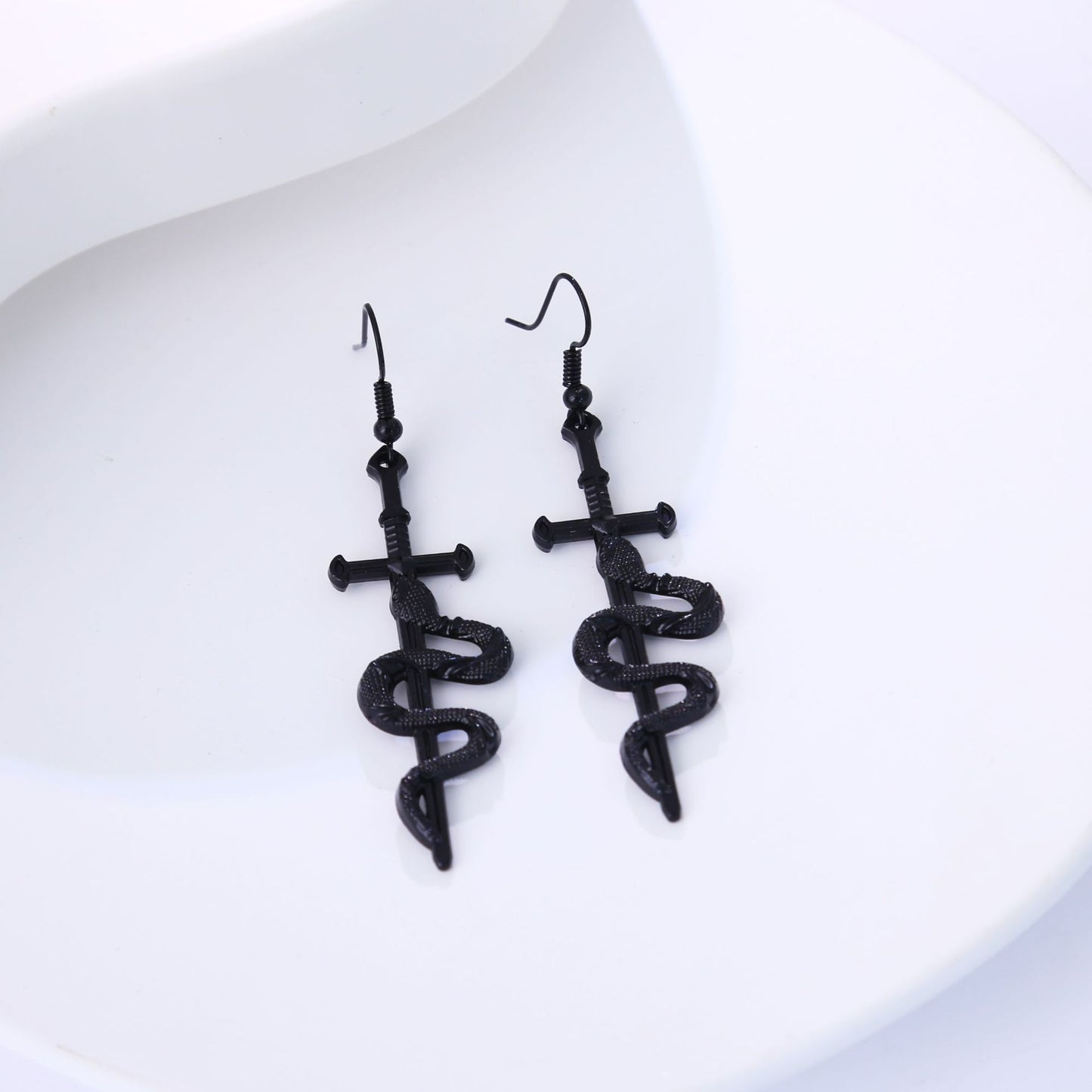 Earedge - Snake Wrapped Cross Drop Earrings