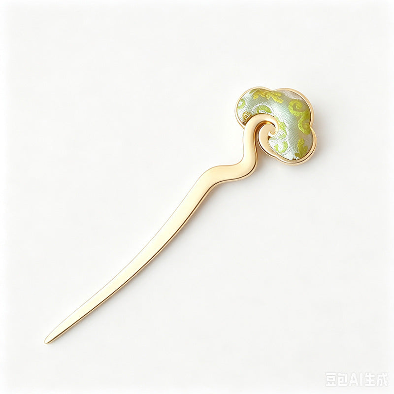 新中式仿宋锦如意发簪古风盘发簪子汉服旗袍配饰国风发饰厂家批发