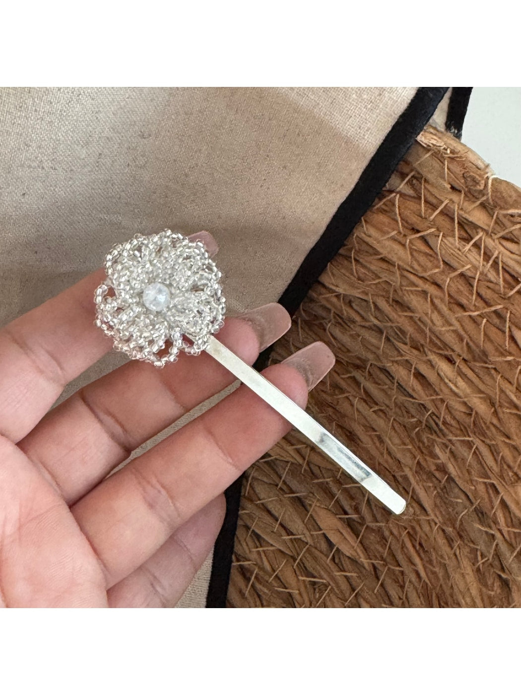 Beau - Beaded Floral Straight Bangs Hair Clip