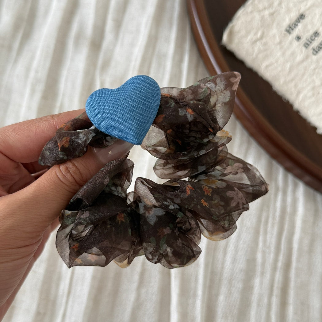 Gifty - Polka Dot Heart Accent Polyester Scrunchie