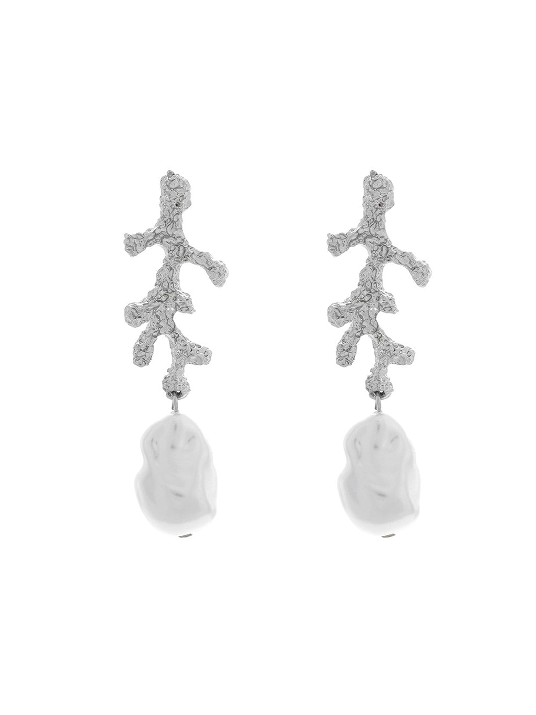 Earedge - Hammered Coral Form Alloy Dangle Earrings