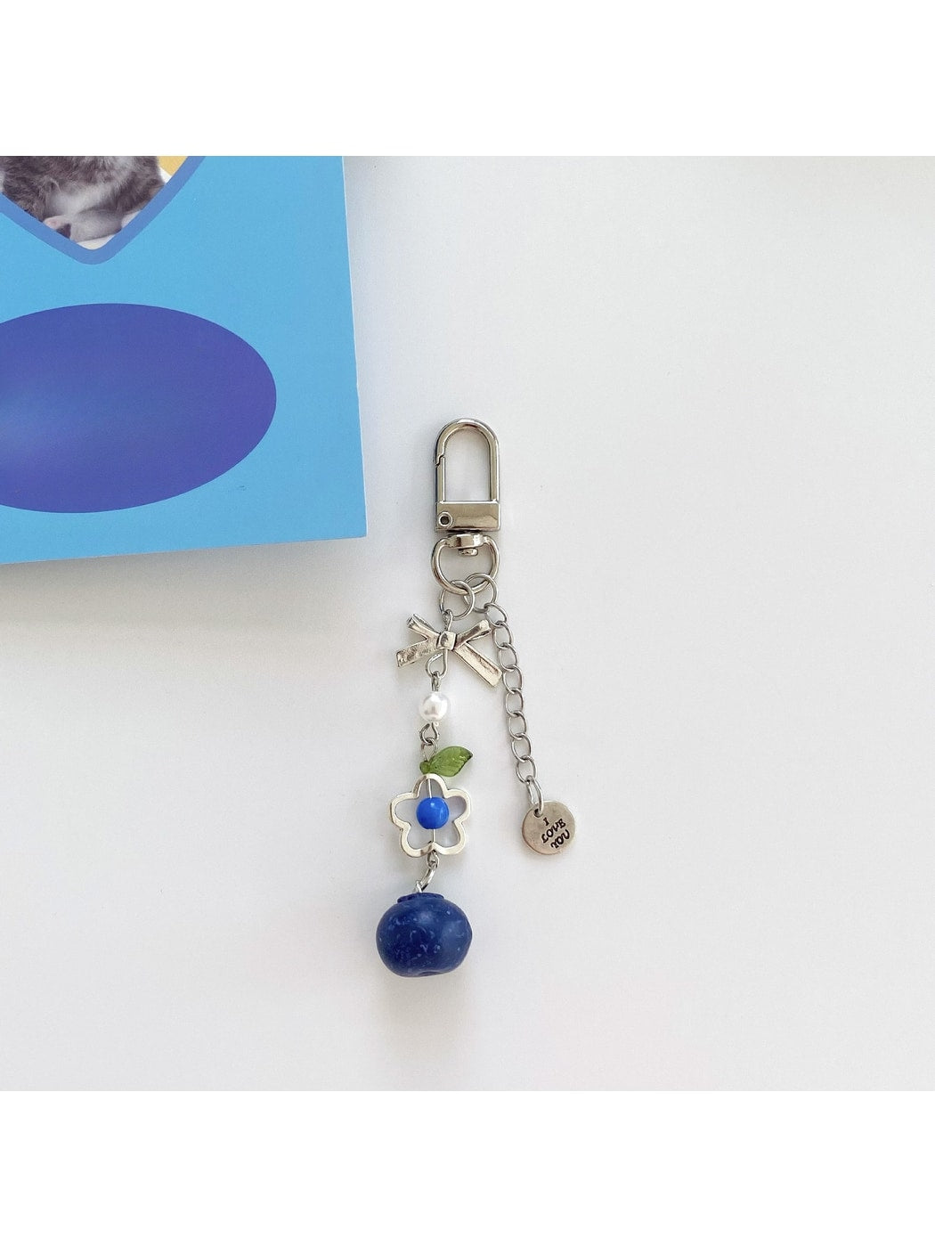 Keypus - Beaded Blueberry Flower Charm Alloy Keychain