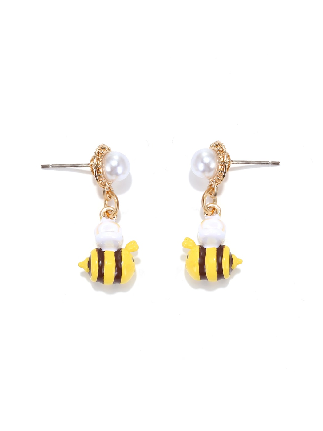 Earedge - Playful Bee Motif Dangle Post Earrings