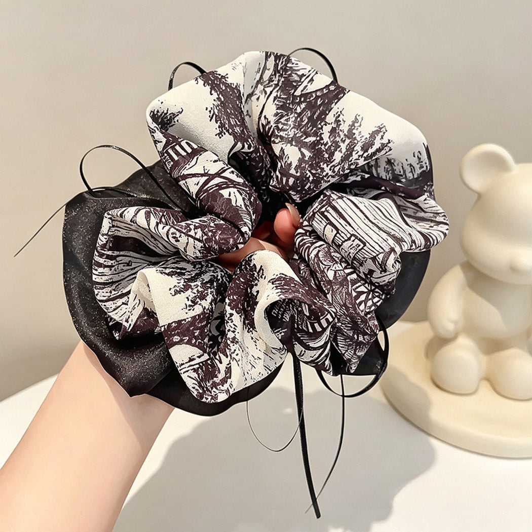 Gifty - Printed Ribbon Detail Polyester Scrunchie