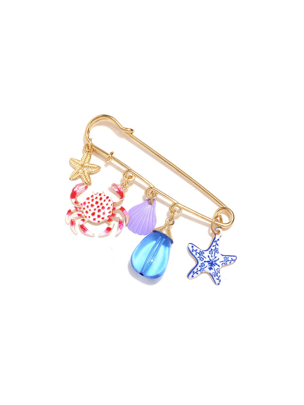 Brovia - Painted Crab And Starfish Marine Motif Brooch