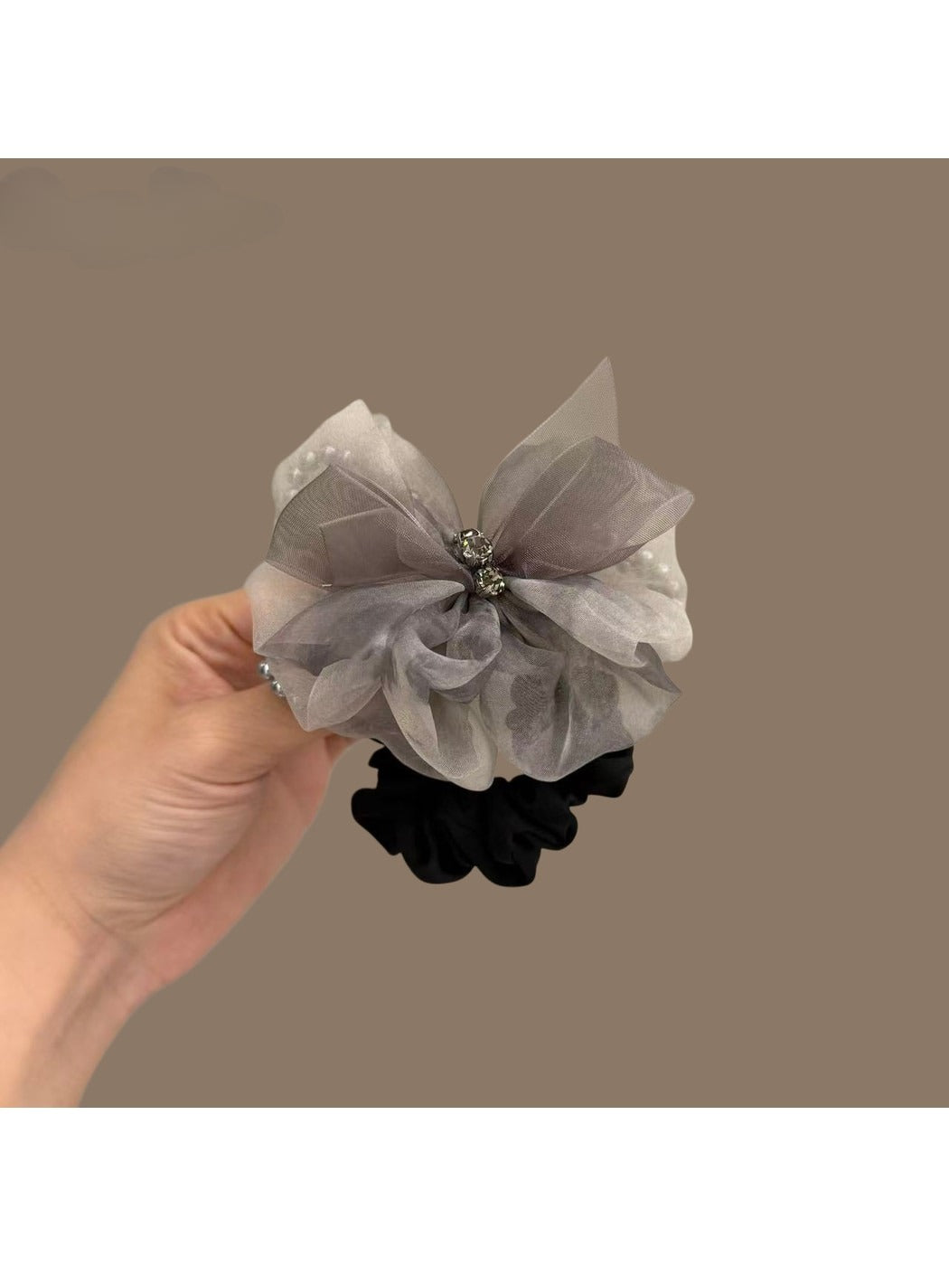 Gifty - Gray Layered Bow Mesh Look Ponytail Hair Tie