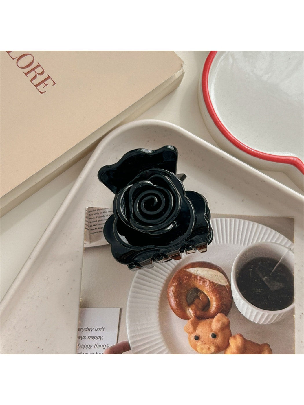 Beau - Glossy Rose Flower Acrylic Alloy Claw Clip