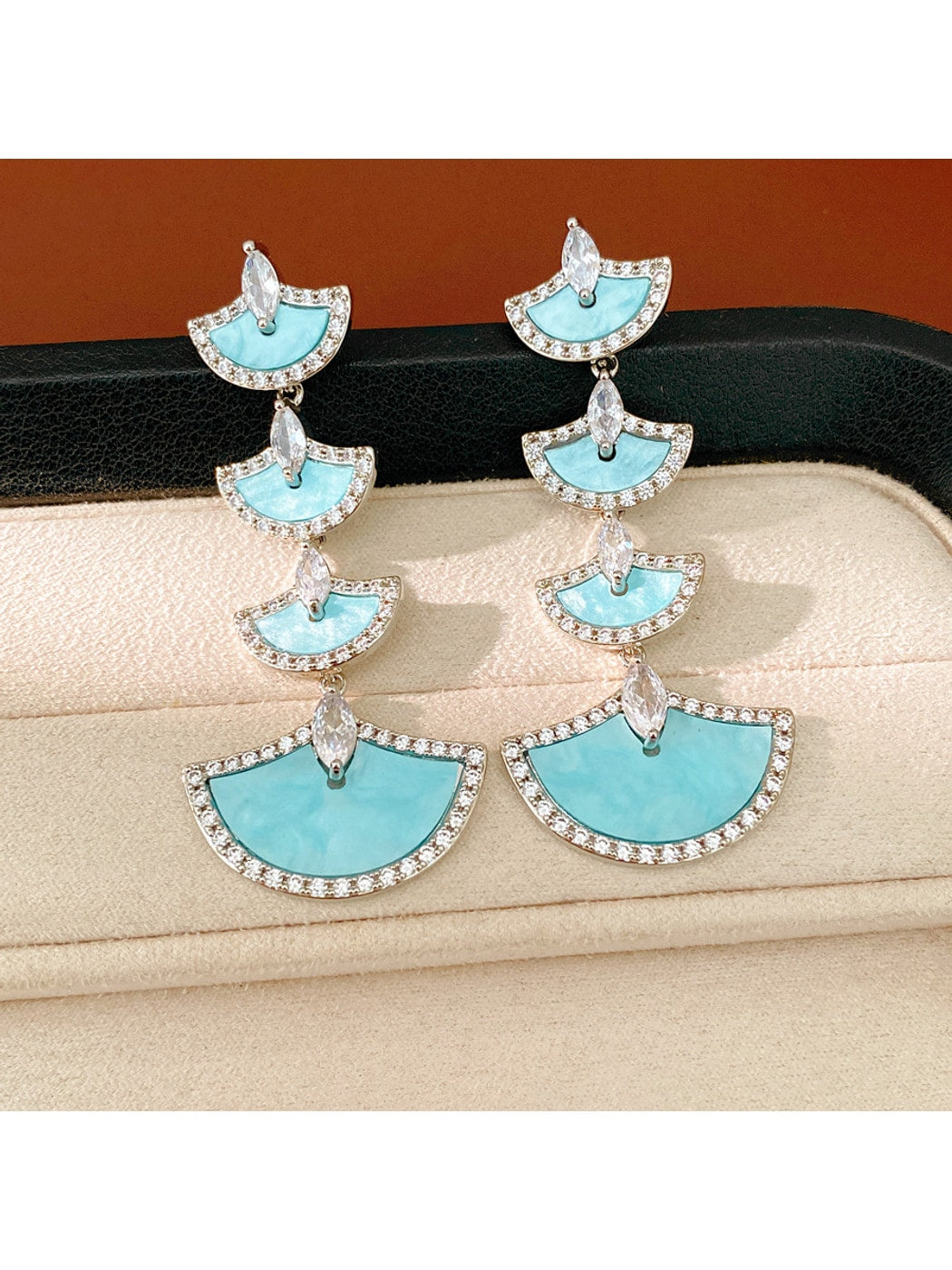Earedge - Vintage Fan Tassel Synthetic Zircon Inlay Earrings