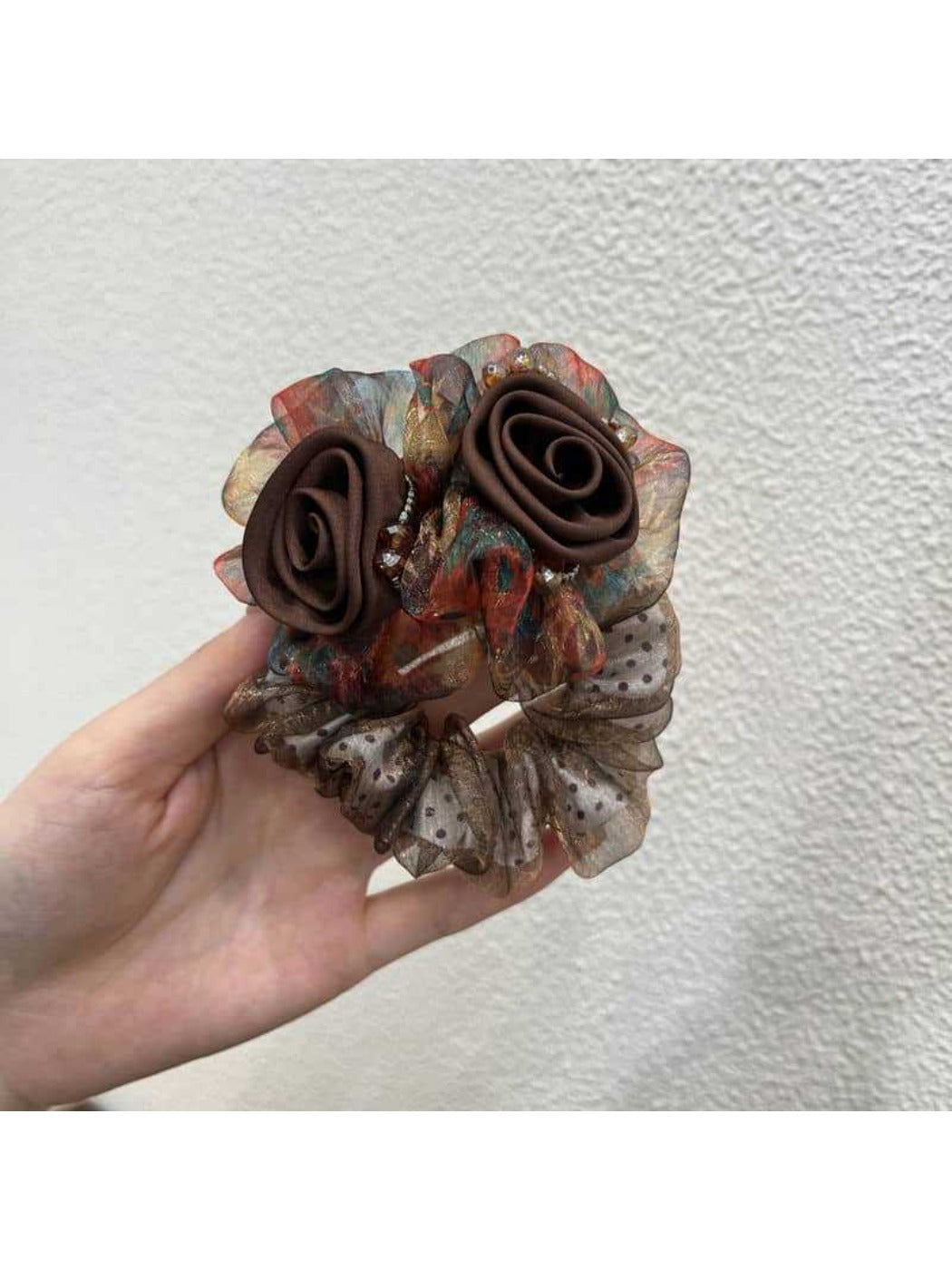 Gifty-Floral Hair Tie Elegant Bow Scrunchie Summer Mesh