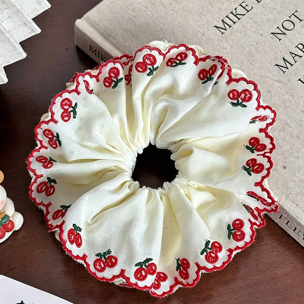 Gifty - Cherry Scalloped Edge Polyester Scrunchie