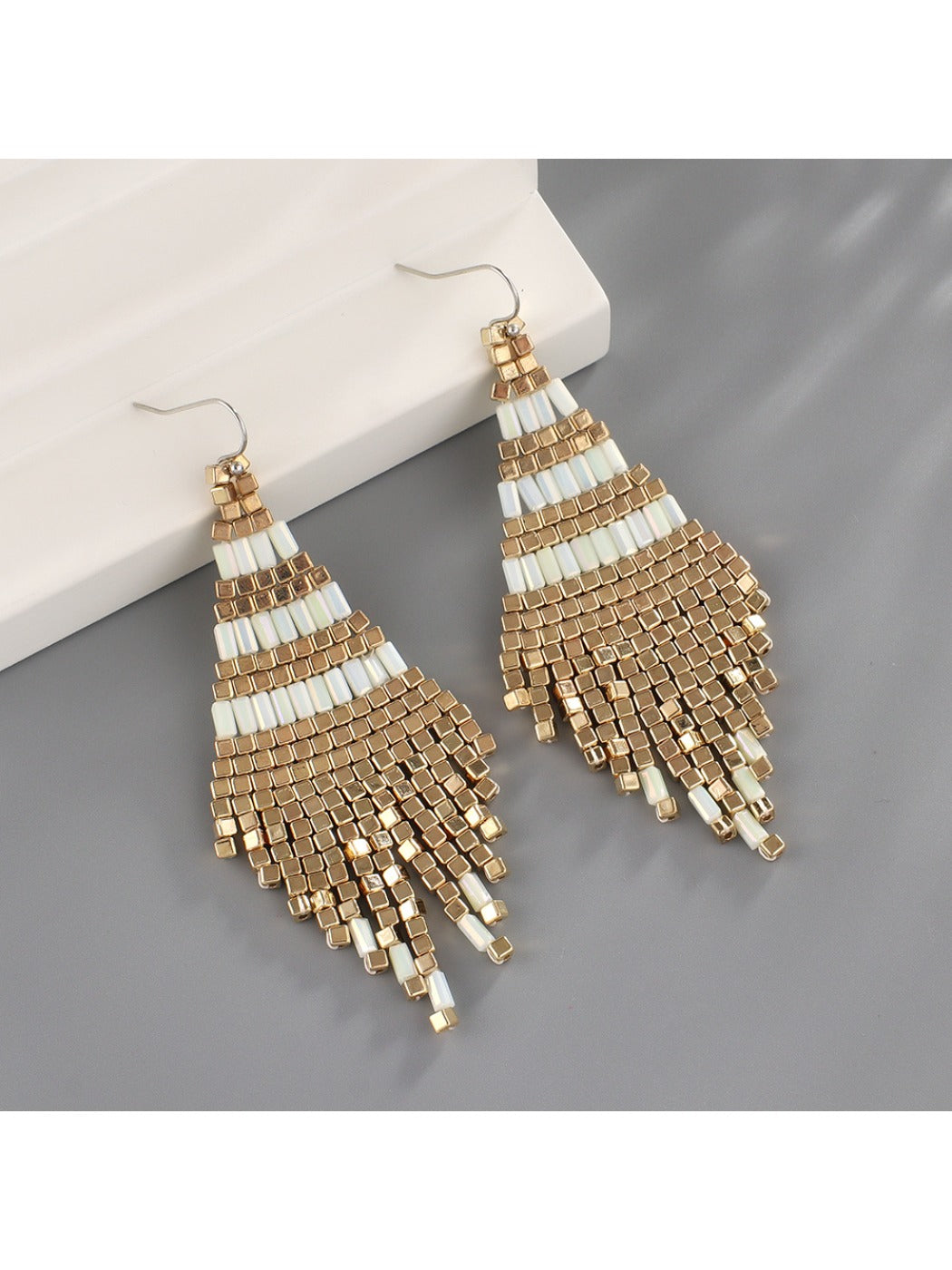 Earedge - Color Block Geometric Tassel Earrings