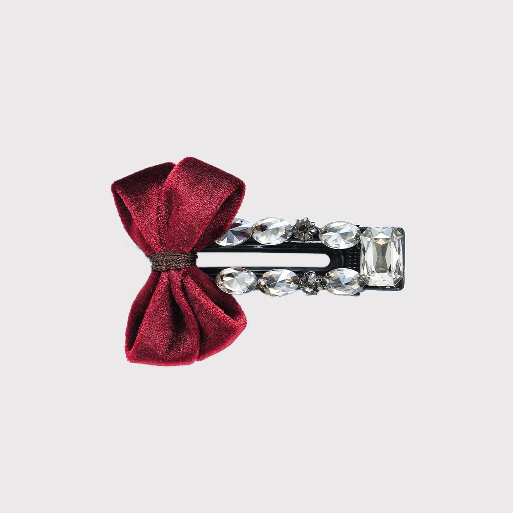Beau - Sparkly Red Velvet Bow Accent Hair Clip