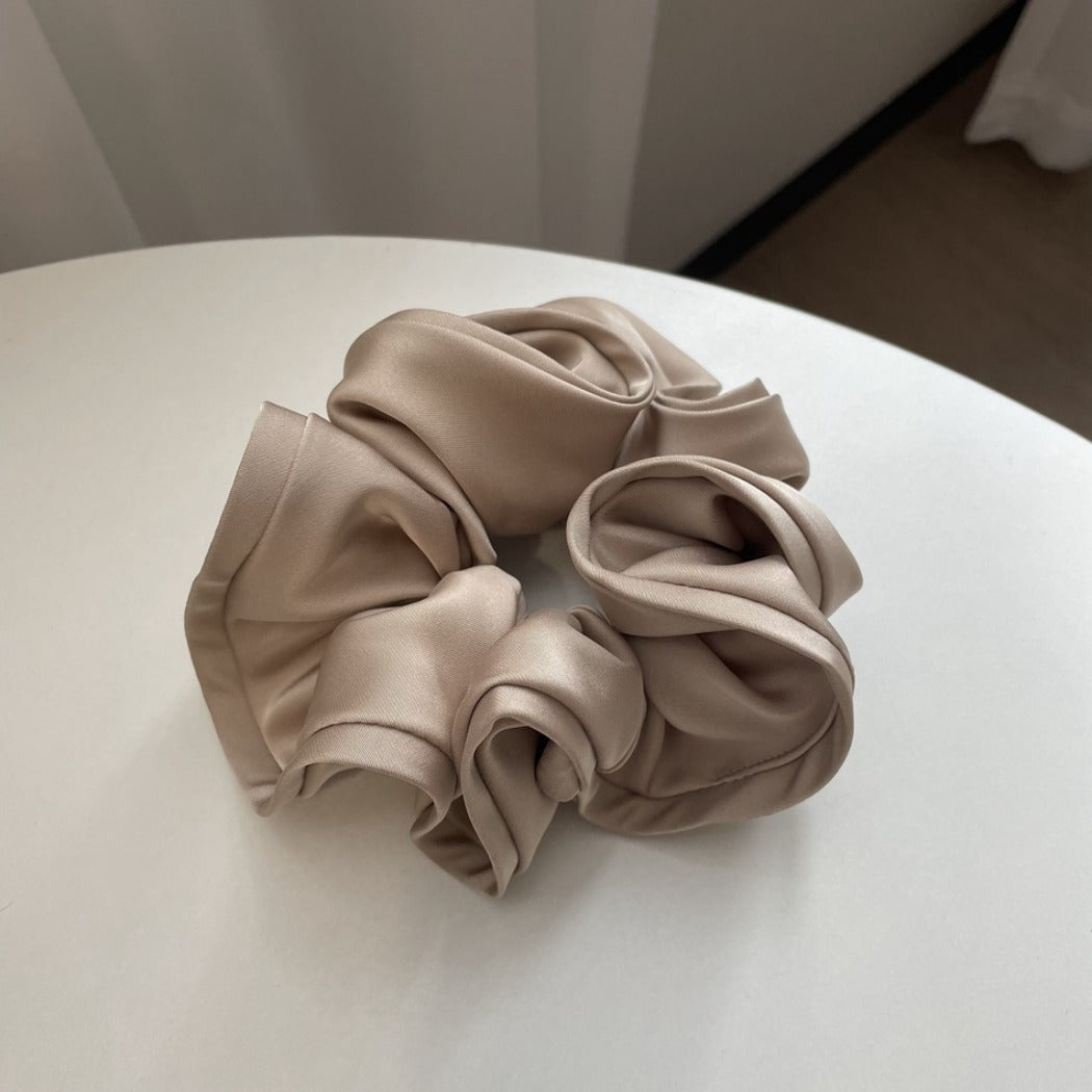 GIFTY - Solid Color Satin Scrunchie with Ruffle Detail