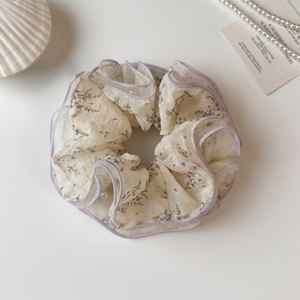 Gifty - Ruffled Floral Mesh Edge Trim Scrunchie