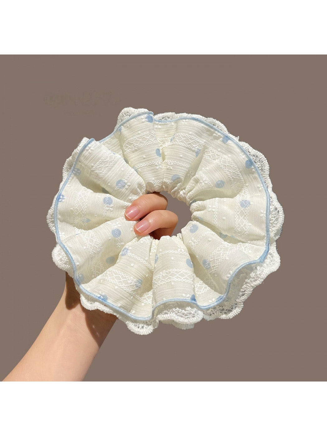 Gifty - Polka Dot Lace Trim Double Layer Scrunchie