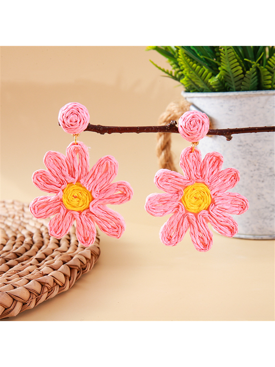 Earedge - Bohemian Floral Petal Raffia Stud Earrings