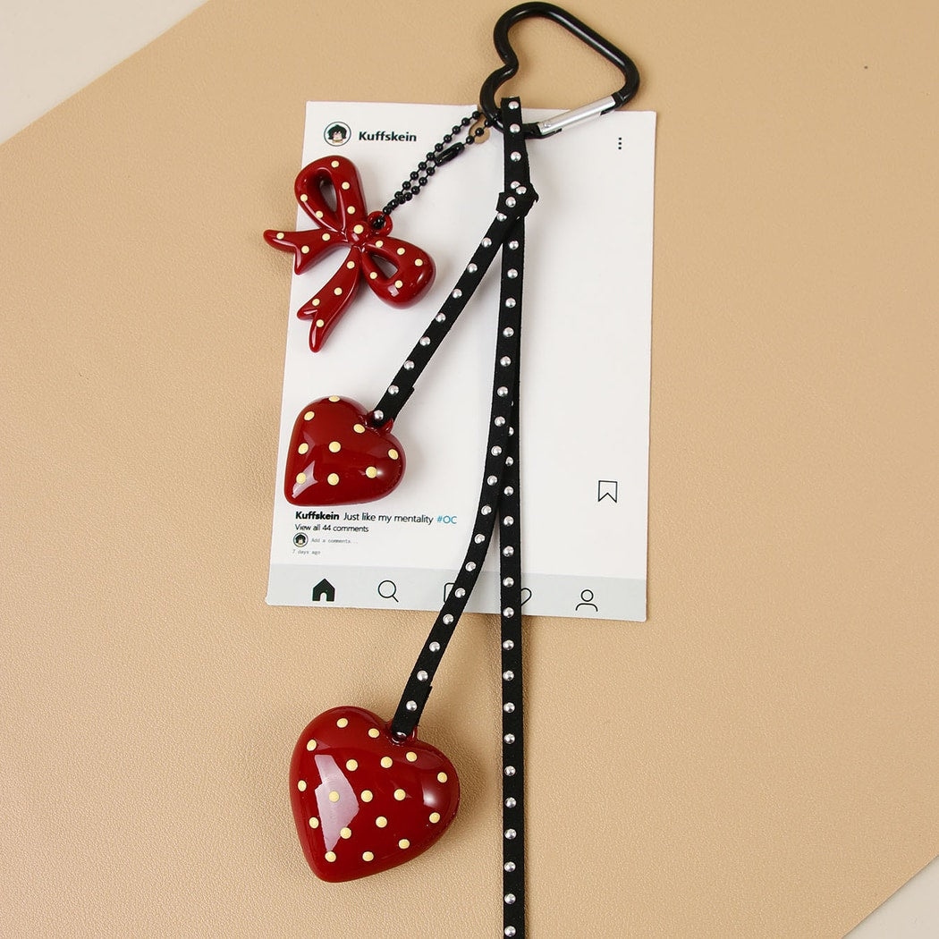 Keypus - Heart Pattern PU Strap Alloy Bag Charm Keychain
