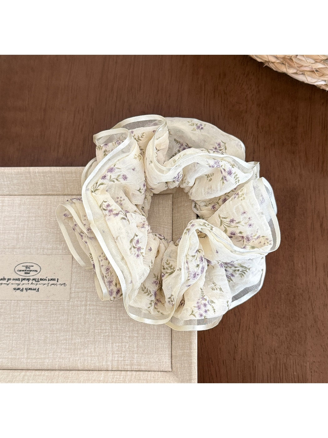 Gifty - Ruffled Floral Polyester Mesh Look Scrunchie