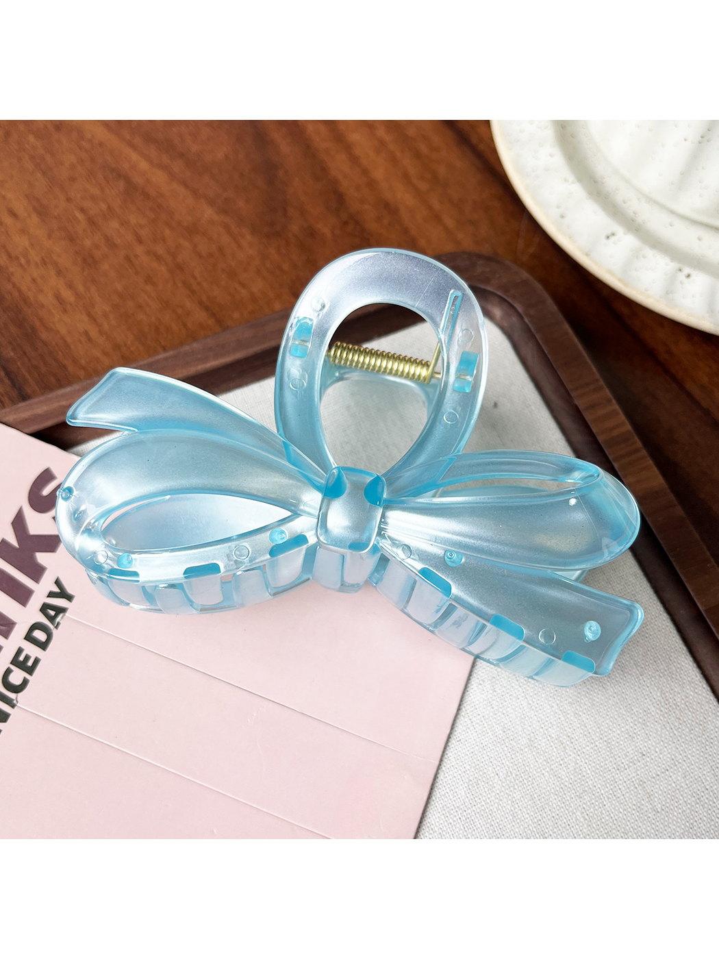 Beau - Large Bow Ring Detail Geometric PC Claw Clip