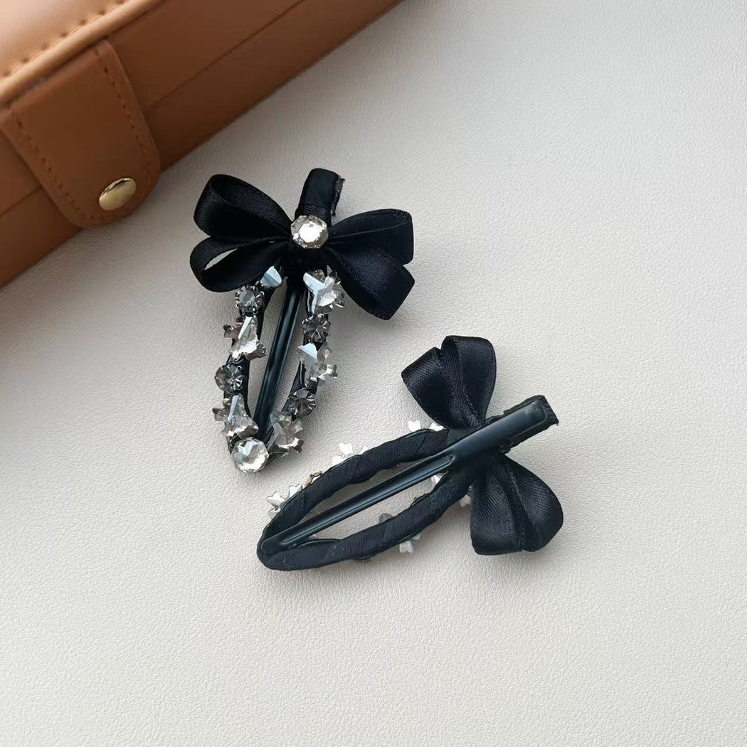 Beau - Ribbon Bow Rhinestone Accent Hair Clip