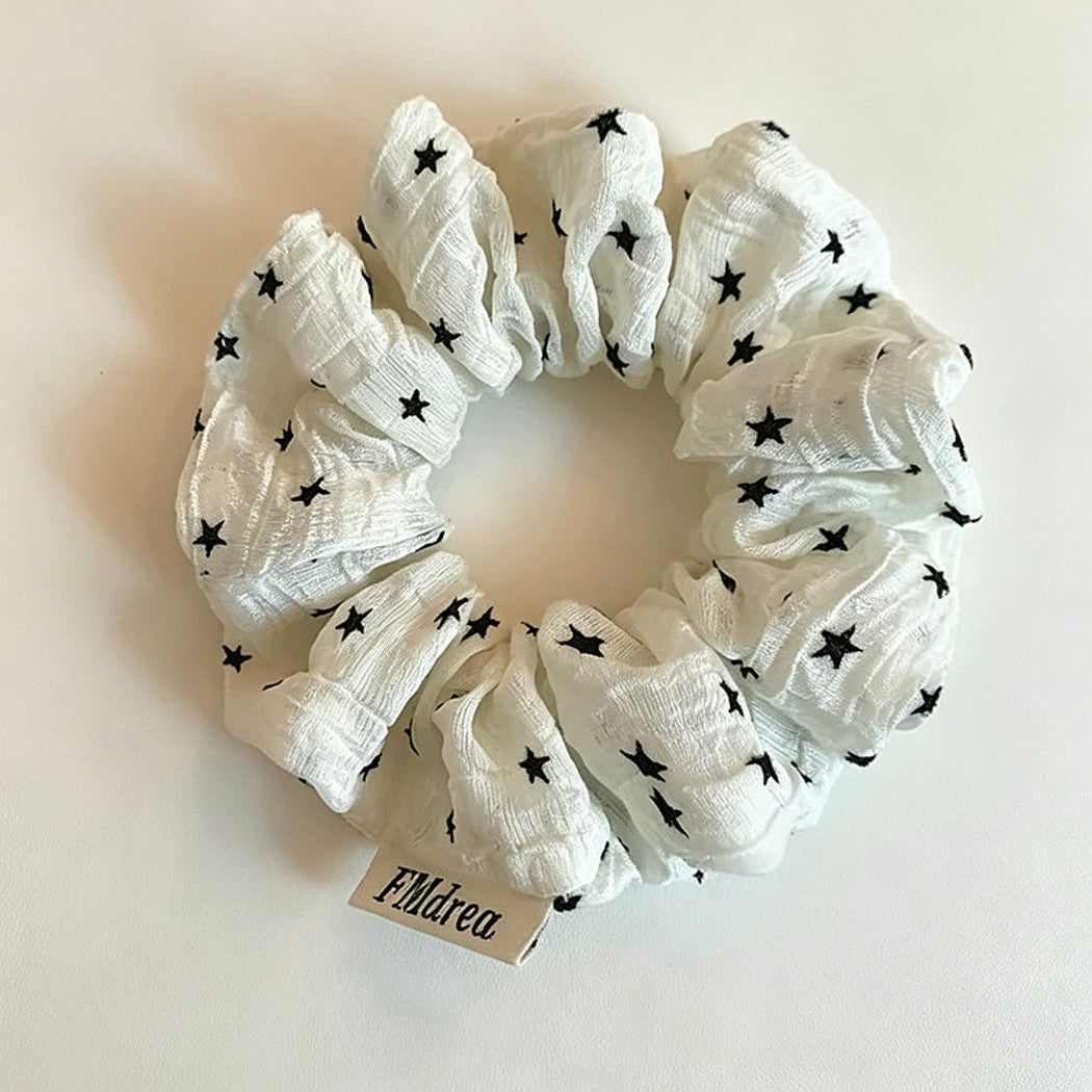 Gifty - Star Print Textured Polyester Fabric Scrunchie
