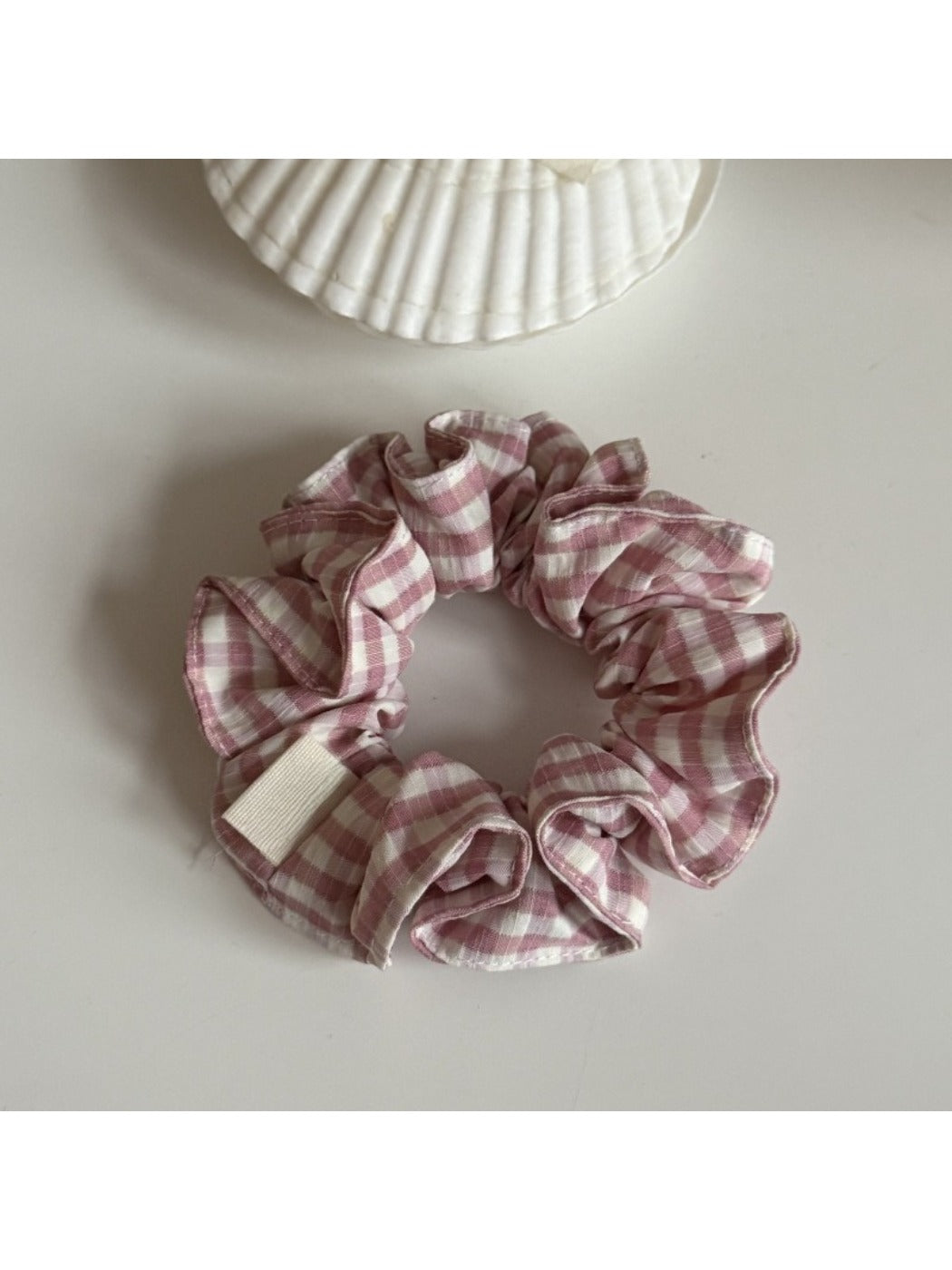 Gifty - Dainty Pink Plaid Scrunchie
