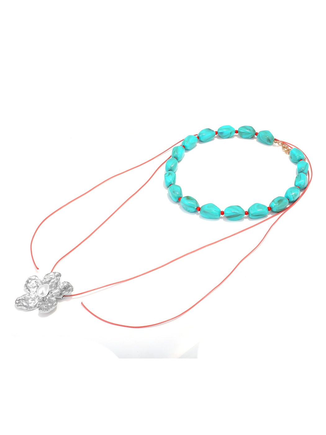 Nozari - Boho Floral Beaded Layered Pendant Necklace